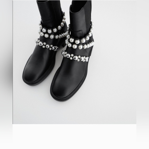 Zara Pearl Strap Black Leather Chelsea Boots Blogger Fav 38 - Picture 2 of 16